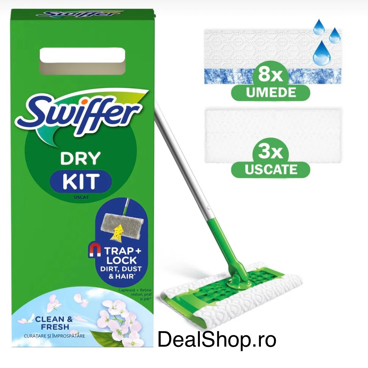Set Mop Swiffer uscat si umed 8 lavete uscate + 3 lavete umede cadou