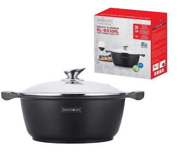 Cratita 7 litri cu invelis de Marmura si Capac sticla 30 cm Royalty Line, RL-BS30ML