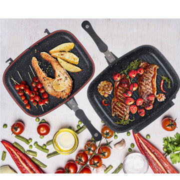TIGAIE grill DUBLETA DREPTUNGHIULARA TIP ALUMINIU, 36x24x7.5 CM,Inductie DARK LINE CLASSIC,COOKING BY HEINNER