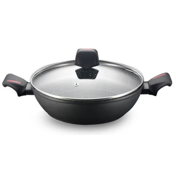 Cratita 3 litri adanca cu capac Royalty Line RL-FSC24, 24 cm, Finisaj marmura, Inductie Negru