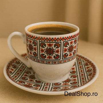 Cești de cafea ceai Tradiționale 120 ml portelan set 12 piese 6 canite+6 farfurioare