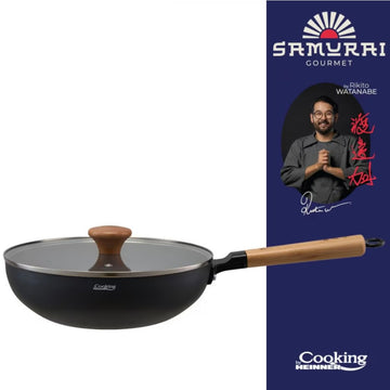 Tigaie wok cu capac Cooking by Heinner - Samurai Gourmet by Rikito Watanabe, invelis ceramic inductie 26 x 7.5 cm