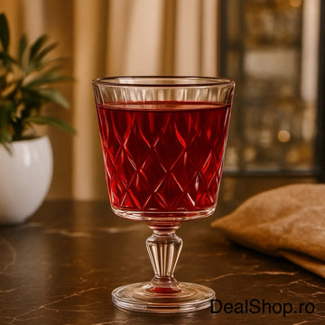 Set 12 pahare cocktail Leafy, 270 ml – sticlă groasă transparentă, design elegant cu model în relief