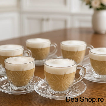 Set 6 cesti cafea ceai Kaveh Sunstar 190 ml sticla Eleganta si Rafinament pentru Momente de Rasfat