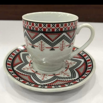 Cești cafea/ceai model Tradițional capacitate 120 ml 12 piese 6 canite + 6 farfurii