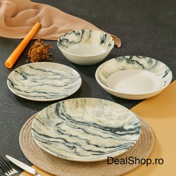 Serviciu de Masa din Portelan Marble 48 Piese pentru 12 Persoane Design de Lux cu Model Marmorat Eleganta Calitate și Stil 464