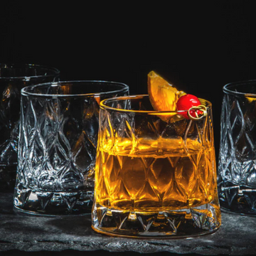 Set 12 pahare Leafy 320 ml sticla groasa transparenta design elegant cu model în relief pentru whisky sau cocktailuri