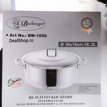 Cratită din Inox 16,2 Litri - Bachmayer, 36 x 16 cm: Perfectă pentru Gătitul în Cantități Mari