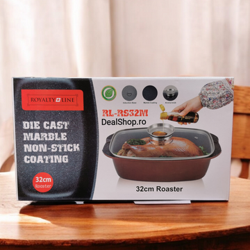 Tava roaster marmorata 32 cm cuptor Royalty Line Premium cu capac RL RS32M gateste sanatos