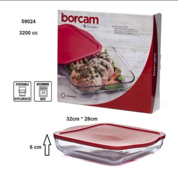 Tava yena 3,2 litri termorezistenta cu capac de Plastic 28 x 31 cm Borcam