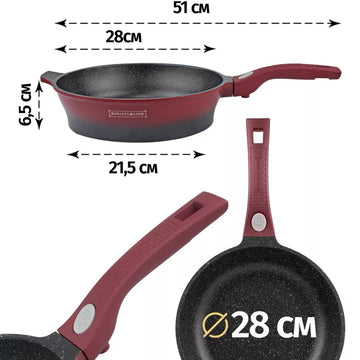Tigaie cu invelis marmura maner detasabil Royalty Line 28 cm Rosu cu Negru
