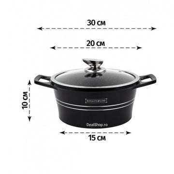 Cratita cu Capac 2,5 litri Invelis de Marmura Royalty Line, Negru
