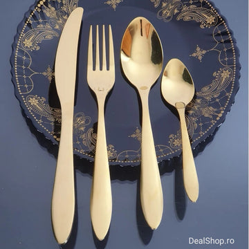 Set tacamuri 12 persoane inox auriu gold 48 piese