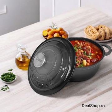 Cratita fonta emailata Cooking by Heinner Marble Grey cu capac 26x12 cm 4,8 litri