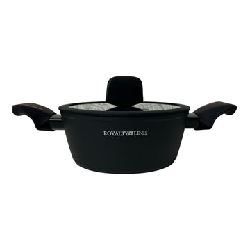 Cratita cu capac 2,1 litri invelis de marmura Royalty Line, Negru