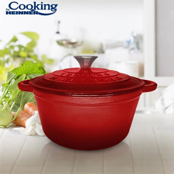 Cratita fonta emailata 2,4 litri Cooking by Heinner Red Line cu capac 20 x 10 cm Gateste sanatos