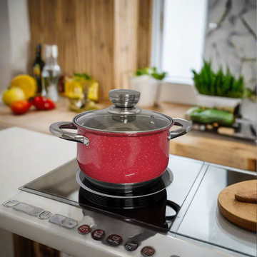Cratita cu capac de sticlă Fund Multistrat 3.9 Litri inox Royalty Line Red Ideală pentru Gătit Eficient și Elegant