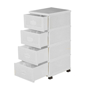 Dulap depozitare 4 sertare Ratan alb 38x45x90 cm dulap ratan