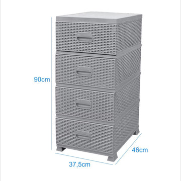 Dulap depozitare 4 sertare Model Ratan Gri 38x45x90 cm