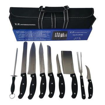 Set Profesional de Cutite si Ustensile cu husa de transportare neagra 10 Piese, ZP-888