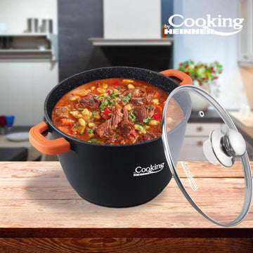 Oala 10 litri invelis de marmura capac de sticla Cooking by Heinner Performanta si Eleganta în Bucatarie