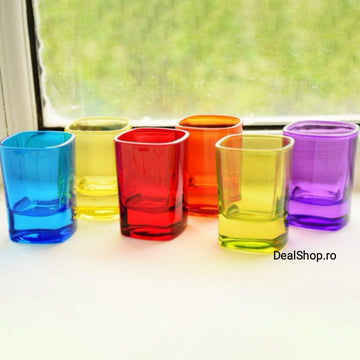 Set 6 pahare colorate sticla pentru shoturi 55 ml Eleganta și Diversitate la Fiecare Petrecere