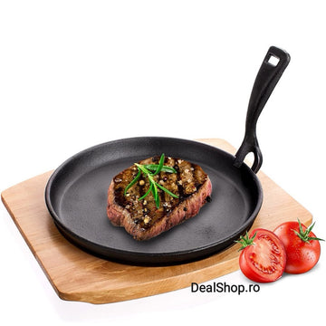 Tigaie fonta pura cu suport din lemn fonta pura suport lemn 22 cm tigaie grill