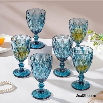 Set 12 Pahare cu Picior din Sticlă, 250 ml, Blue – Eleganță pentru Terasă și Evenimente