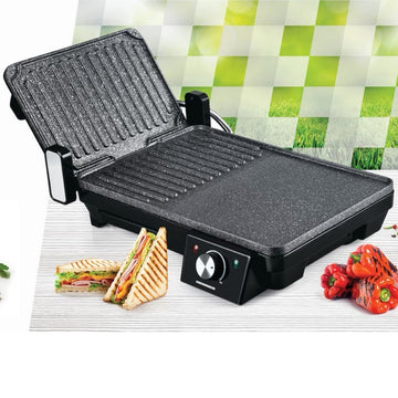 Gratar/grill electric cu 2 placi,Heinner HEG-F20002P, 2000 W deschidere 105° si 180°, invelis marmura anti-adeziv Grill electric Negru
