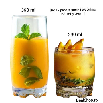 Set 12 Pahare din Sticlă LAV Adora 6x390 ml + 6x290 ml Elegante pentru Apă, Suc, Vin sau Cocktailuri pt terasa piscina evenimente