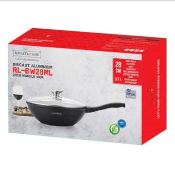 Tigaie Wok cu capac Royalty Line RL-BW28ML 28 cm 3,7L interior marmura