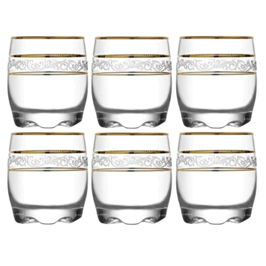Set 12 Pahare din Sticlă LAV Adora Gold Eleganta cu Detalii Aurii 6x390 ml + 6x290 ml Perfect pentru Evenimente Terasă sau Piscină