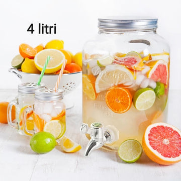 Borcan dozator bauturi limonada suc cu robinet sticla transparenta 4 litri terasa piscina evenimente