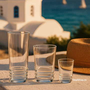 Set 18 pahare sticla Lav Elegan 335 ml, 315 ml, 80 ml CADOUL IDEAL Eleganta și Versatilitate pentru Servirea Băuturilor pe terasa piscina evenimente