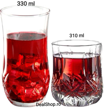 Set 12 pahare din sticla River 310 ml și 330 ml Terasa piscina evenimente