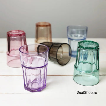 Set 12 pahare universale sticla color pt suc apa vin bere si Cocktailuri Ideale pt terasa sau evenimente