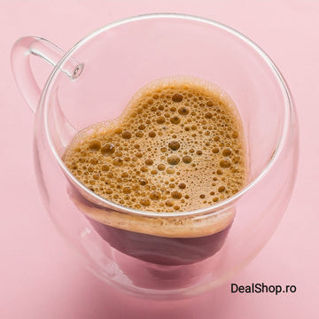 Set 12 cesti cafea pereti dubli Sticla termorezistenta Model inima 180 ml