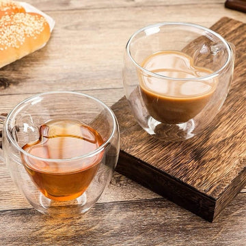 Set 6 cesti cafea Pereti Dubli Sticla Termorezistenta, Model Inima, 250 ml