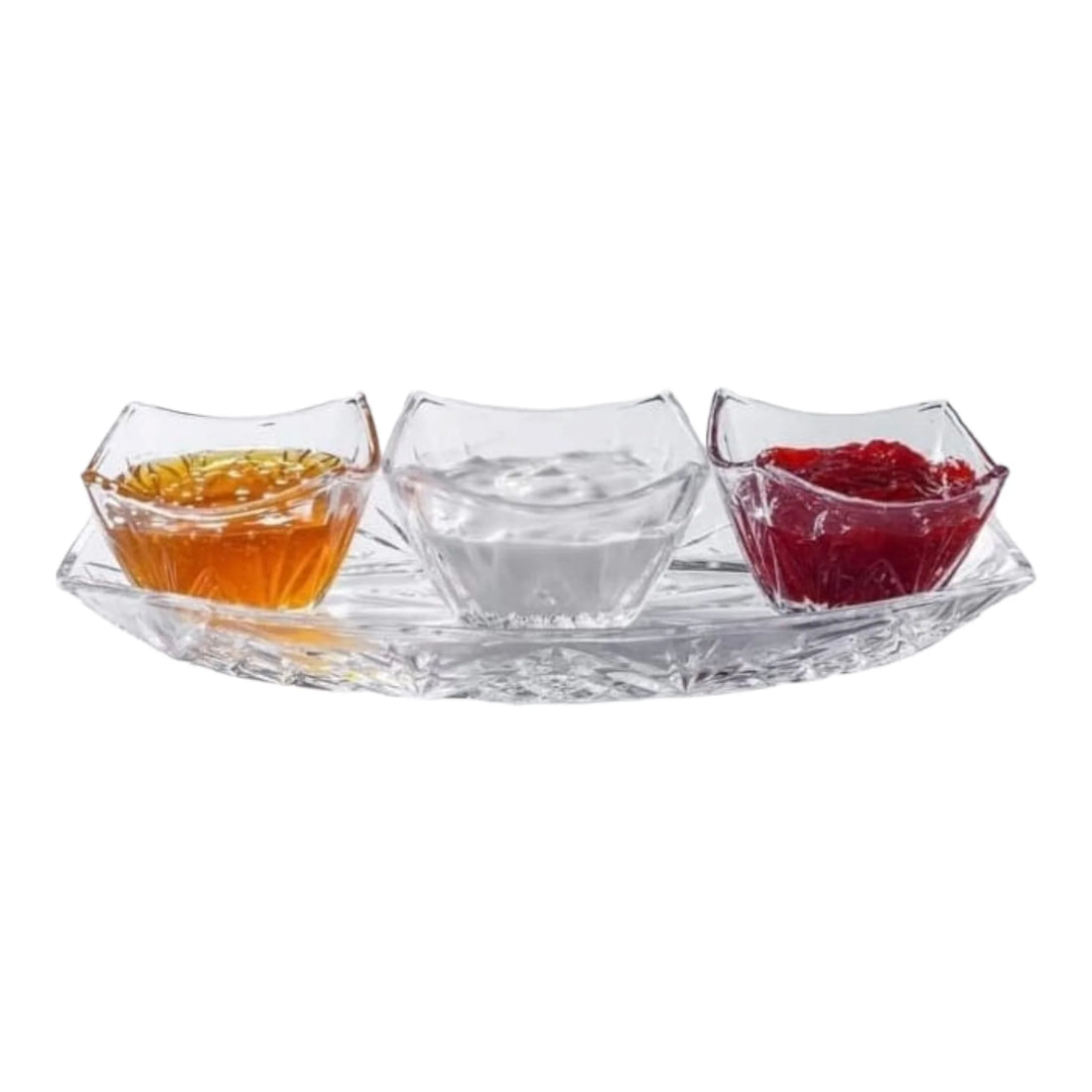 Set 3 boluri sticla cu platou 4 Piese Berlin breakfast set Eleganta și Versatilitate pentru Servirea Meselor
