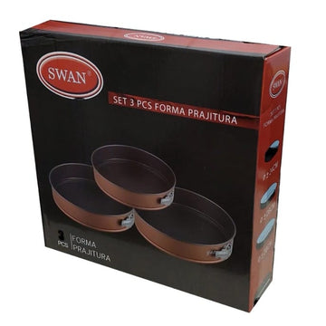 Set 3 tavi pentru tort cu Antiaderente cu baza detasabila, Maro, Rotund