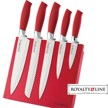 Set 5 cutite cu suport magnetic Rosu antiadeziv Royalty Line MAG5R