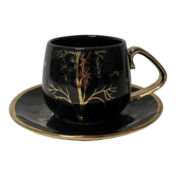 Set 6 cesti cafea negru cu insertii aurii Rawi 180 ml