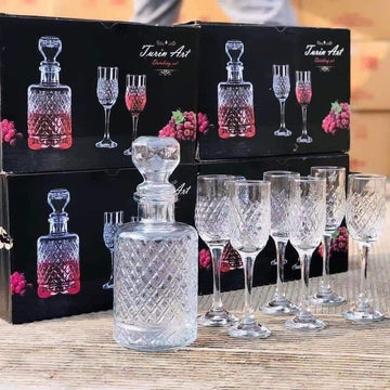 Set 6 pahare sticla 200 ml cu Decantor pentru bauturi 1,2 litri setul de 6 pahare din sticla pentru șampanie vin 200 ml petreceri in curte pe terasa Cadoul perfect