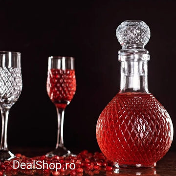 Set 6 pahare sticla 200 ml cu Decantor Rotund pentru bauturi 1,2 litri ideal pt terasa curte