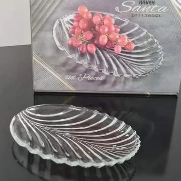 Set 6 platouri sticla model frunza 20 cm eleganta si funcționalitate pentru Mesele Tale