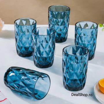 Set de 6 pahare din sticla, 400 ml, blue