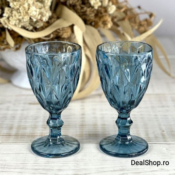Set de 6 pahare din sticla cu picior, 250 ml , blue
