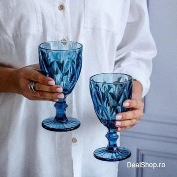 Set de 6 pahare din sticla cu picior 350 ml blue