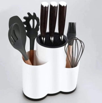 Suport pentru cutite si ustensile bucatarie plastic alb 23x12x22 cm