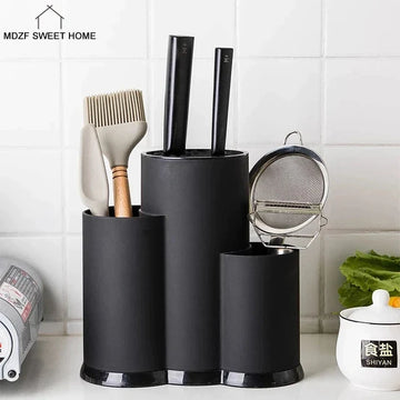Suport pentru cutite si ustensile bucatarie plastic negru 23x12x22 cm